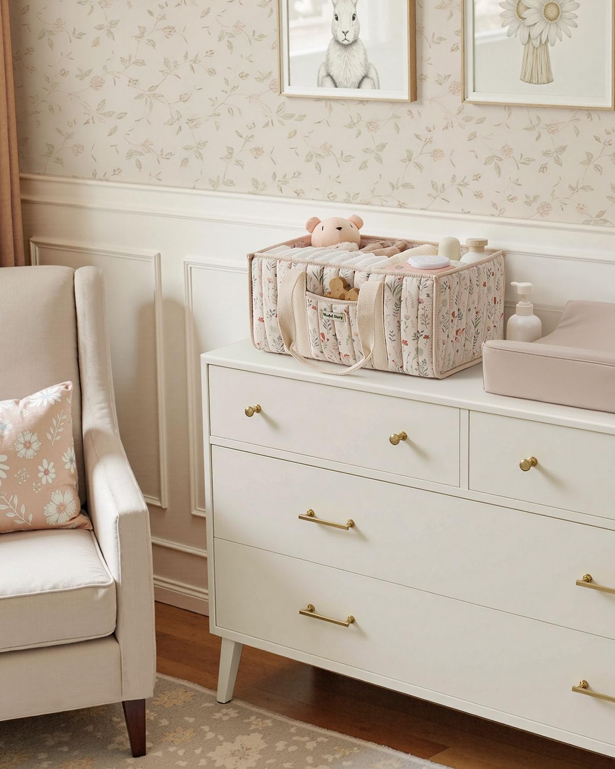 Blissful Diary Nappy Caddy Organiser, Baby Diaper Caddy for Nappy Station, Stylish Storage Basket for Newborn Essentials, Baby Shower Gifts for Girl or Boy, Sage Green
