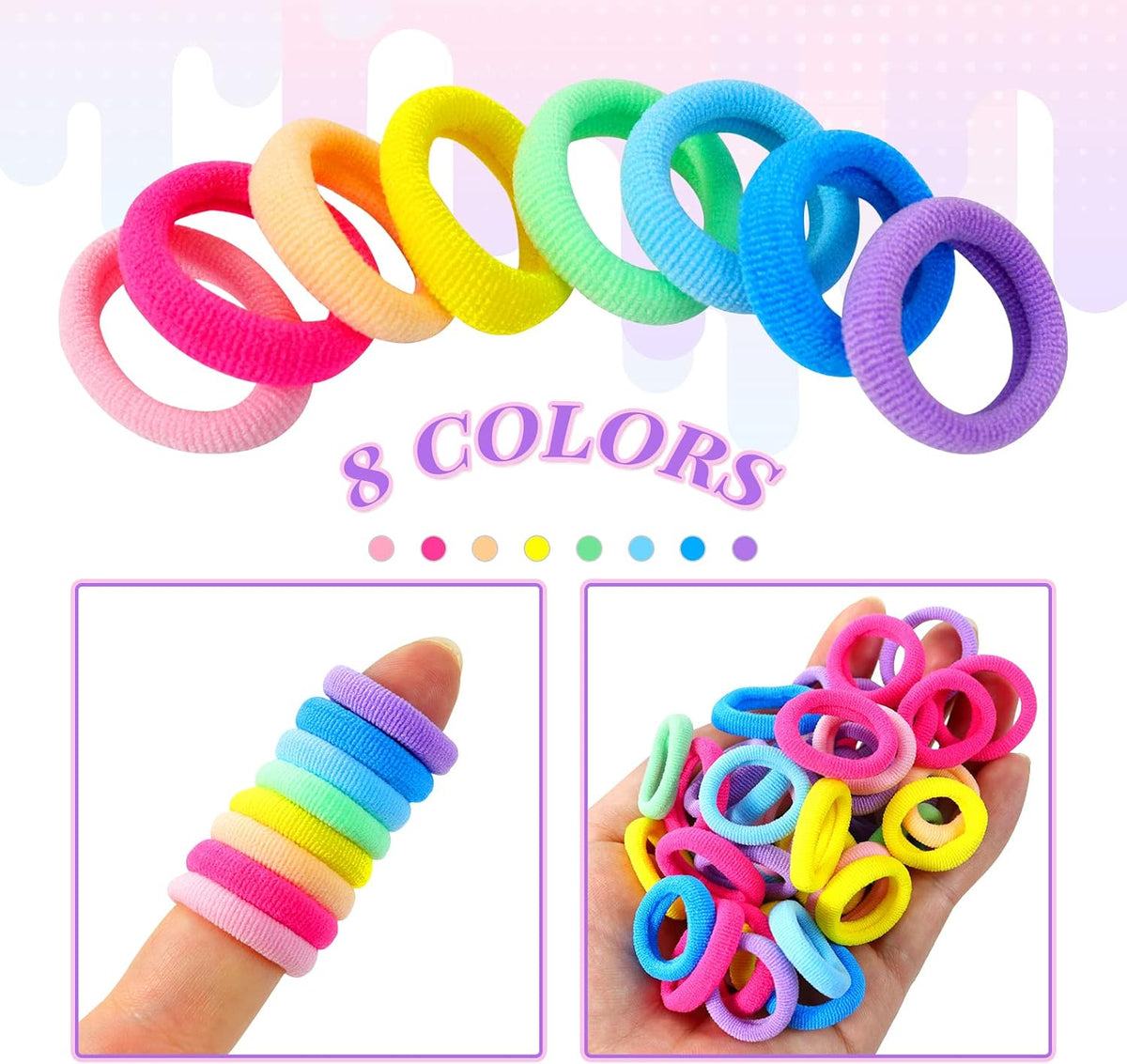 Hanyousheng 200 Pcs Baby Hair Bands, Multicolor Toddler Hair Bobbles, Baby Hair Bobbles, Toddler Hair Bands, Seamless Elastic HairBands, BabyHair Ties, for BabyGirls Kids Toddlers