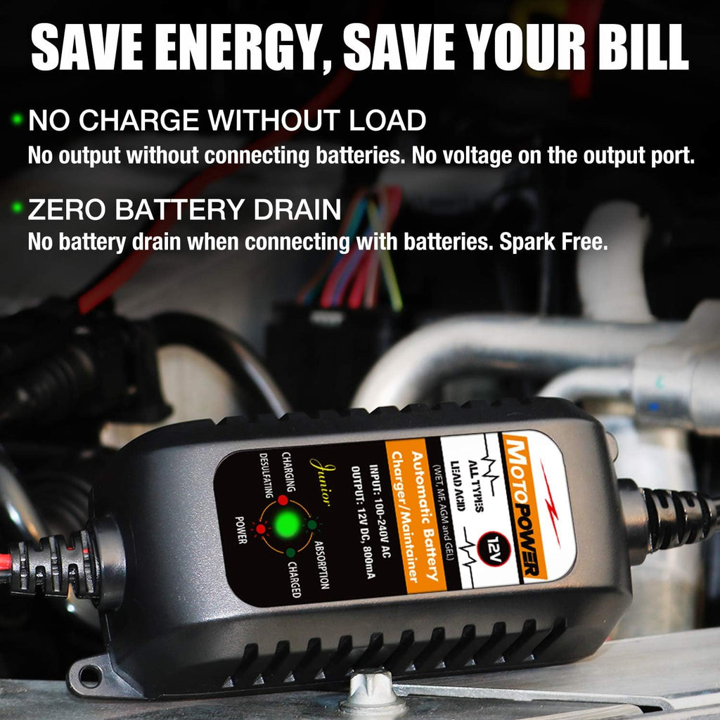 MOTOPOWER MP00205A 12V 800mA Fully Automatic Battery Charger/Maintainer - UK Plug