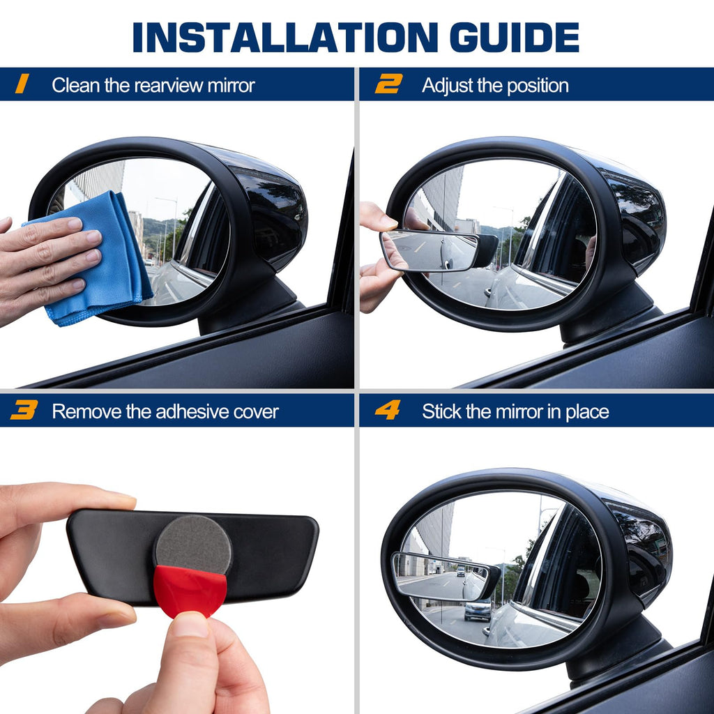Spurtar Blind Spot Mirrors for Cars, Round Frameless 360° Rotate, 2 Pack