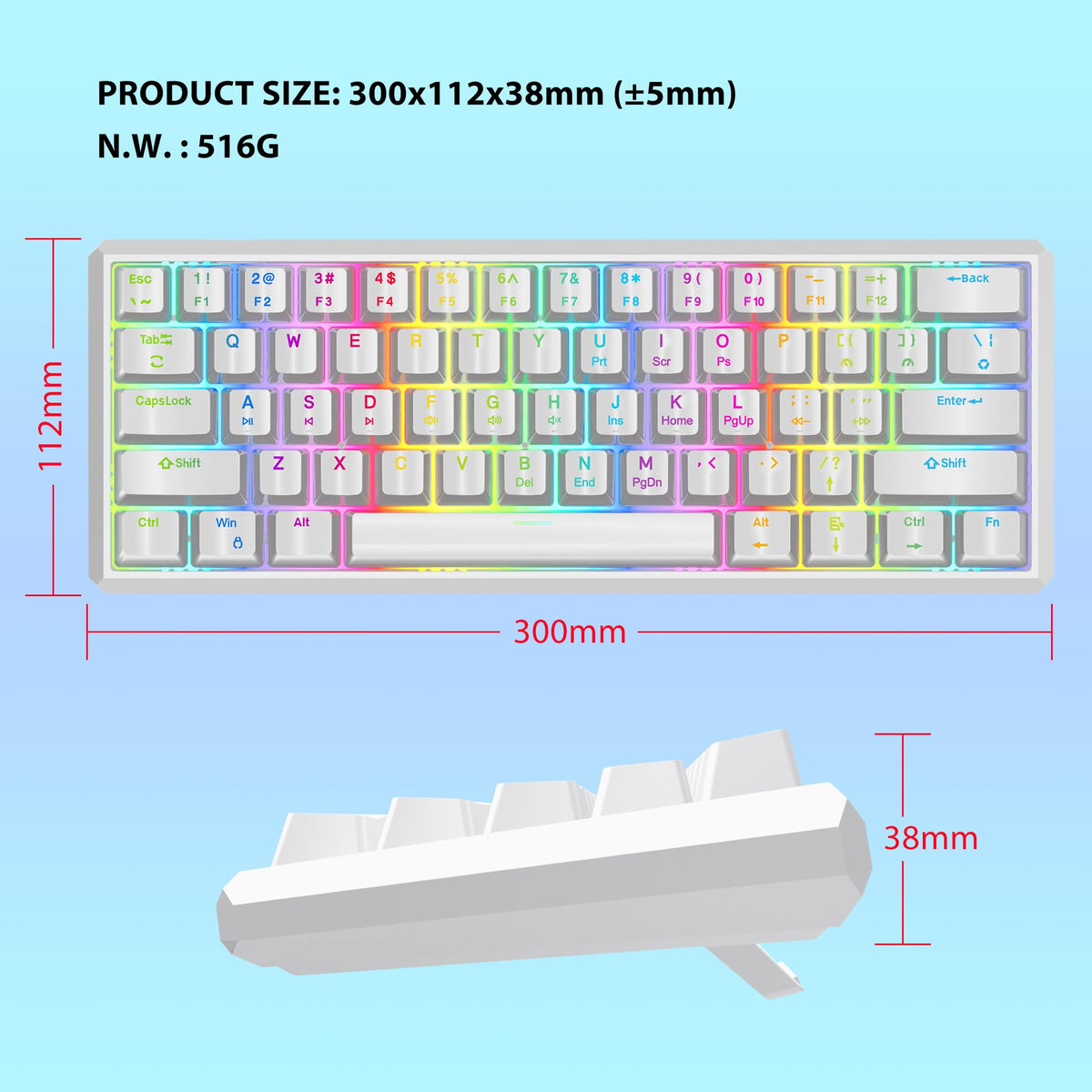 Snpurdiri 2.4G 60% Wireless Gaming Keyboard and Mouse Combo (White-Grey)
