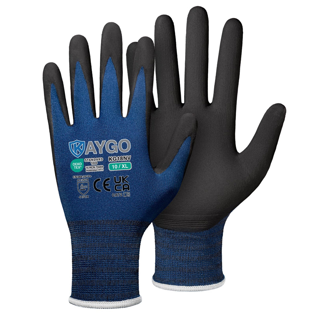 KAYGO Safety Work Gloves MicroFoam Nitrile Coated 12 Pairs, KG18NH