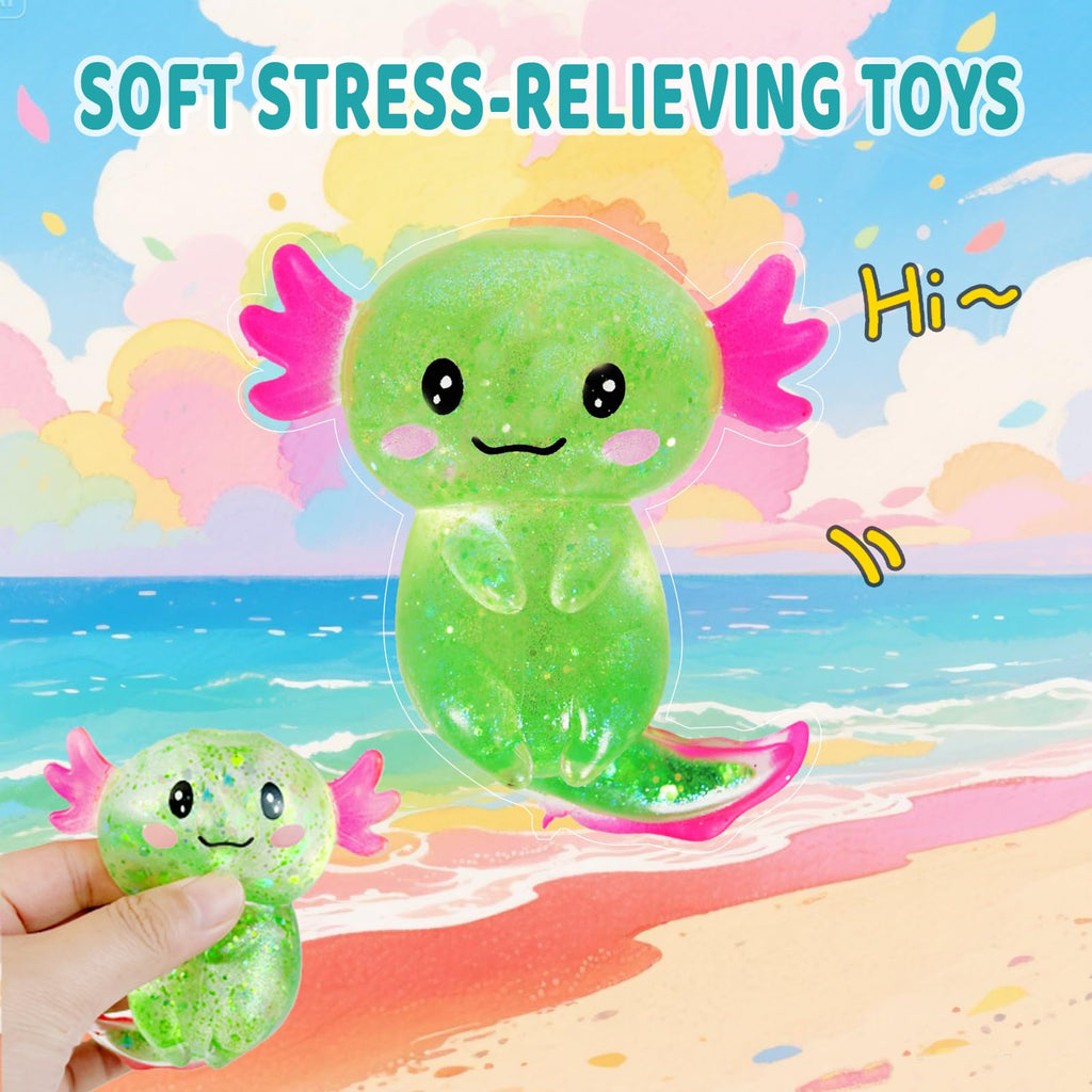 Axolotl Squishy Stress Relief Toy Glitter Fidget Toys Cute Malt Sugar Axolotl Toy Fidget Toys for Kids Youth Adult, Party Favors Anxiety Relief Squishy Toys(Blue)