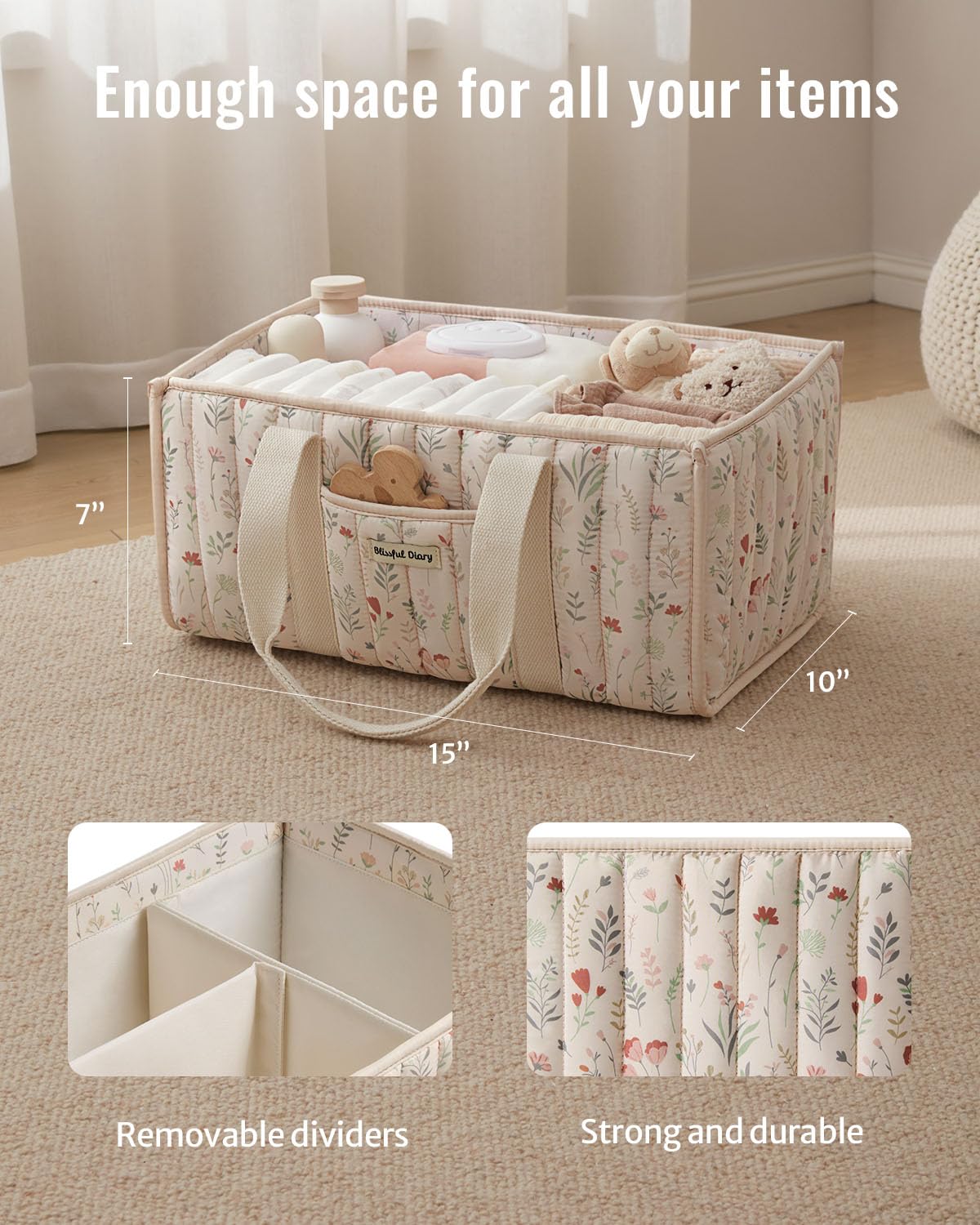Blissful Diary Nappy Caddy Organiser, Baby Diaper Caddy for Nappy Station, Stylish Storage Basket for Newborn Essentials, Baby Shower Gifts for Girl or Boy, Sage Green