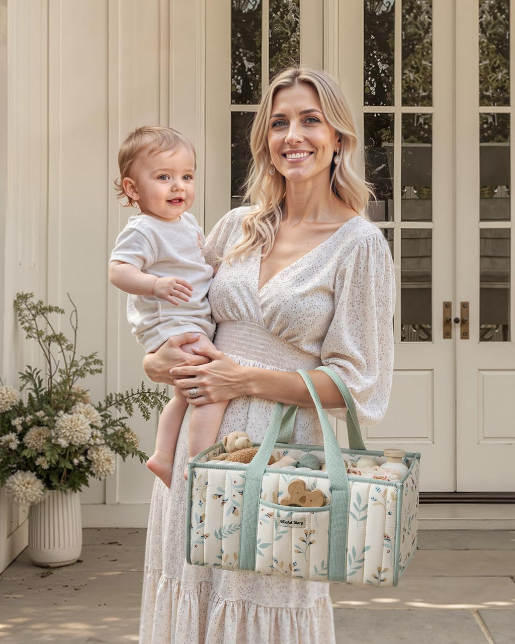 Blissful Diary Nappy Caddy Organiser, Baby Diaper Caddy for Nappy Station, Stylish Storage Basket for Newborn Essentials, Baby Shower Gifts for Girl or Boy, Sage Green