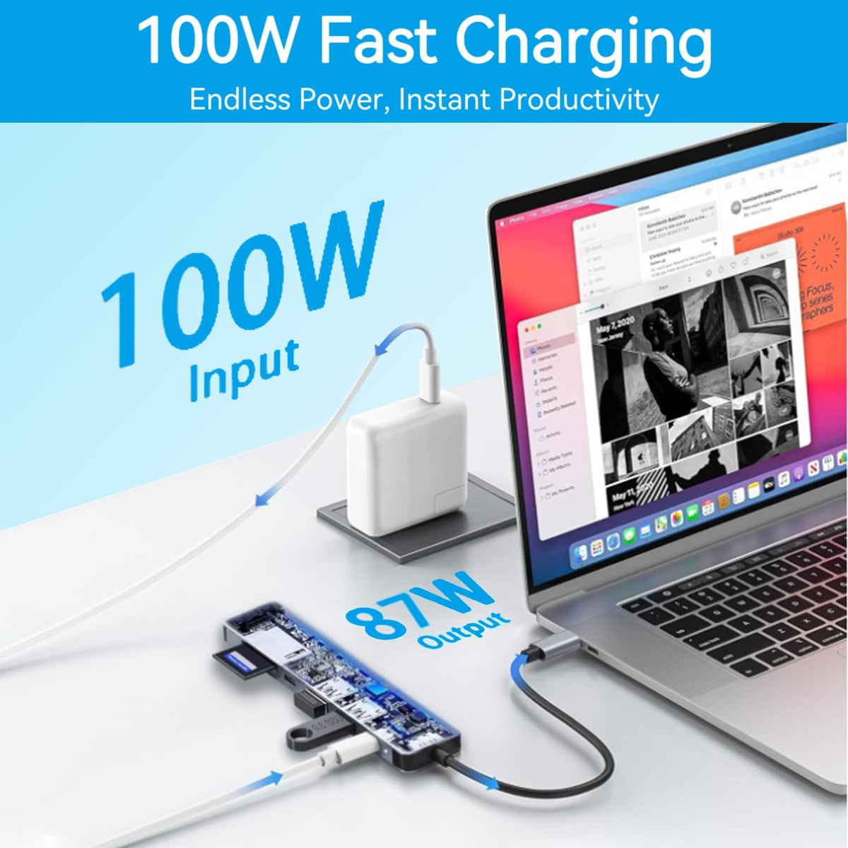 USB C to Dual HDMI Adapter, HDMI Splitter for Dual Monitors 4K@60Hz, USB C to HDMI Splitter Extended Display, USB Type C to Dual Monitors Adapter for MacBook Pro/Air, iPad, Surface, Dell, Chromebook