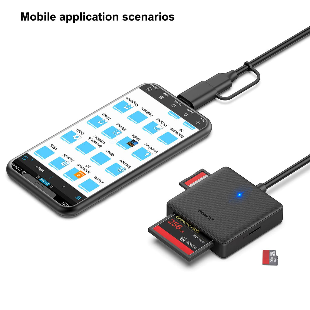 BENFEI SD Card Reader, USB C to SD Micro SD Card Memory Card Adapter Dual Slot Compatible with iPhone 15 Pro/Max, MacBook Pro/Air 2023, iPad Pro, iMac, S23, XPS 17, Surface Book 3 and More