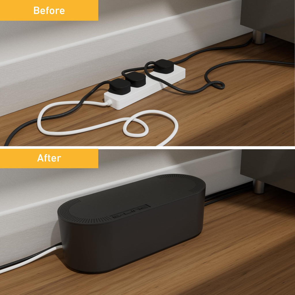 D-Line Cable Tidy Box, Hide Extension Blocks, Desk Cable Management, Organise TV Cables - 415mm (L) x 165mm (W) x 135mm (H) - Large, White