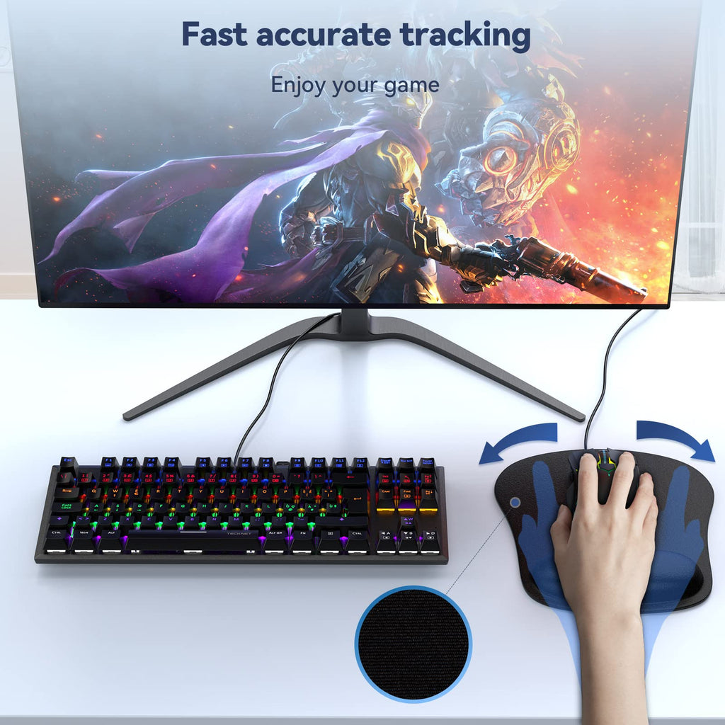 TECKNET 3 Packs Mouse Mat Wrist Support, Mouse Pad with Memory Foam Rest
