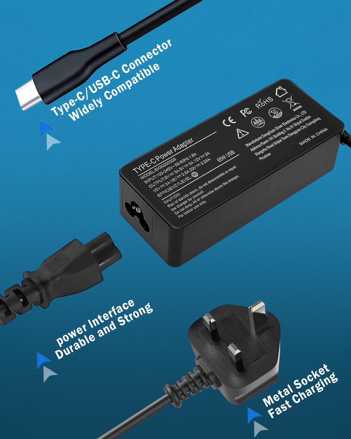 65W USB C Laptop Charger Compatible with HP Lenovo Dell Asus Samsung Acer Google Chromebook Charger Fast Charging Type C Power Adapter