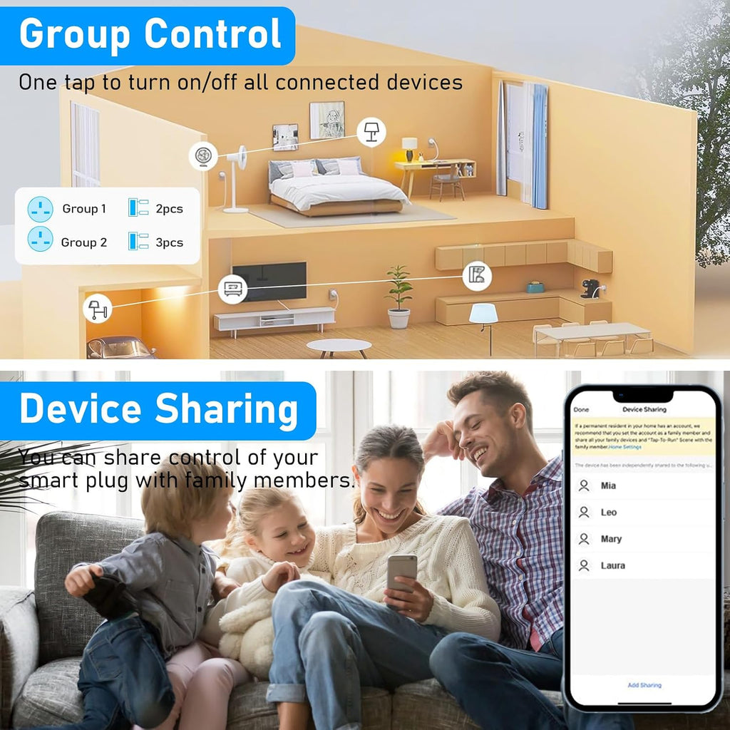 Smart Plug, TVLIVE 4 Pack Smart Plugs Work that with Alexa (Echo/Echo Dot), Google Home Voice Control, Energy Monitoring, Remote Control, Timer & Schedule Function, Device Sharing, Wifi Plug Socket UK