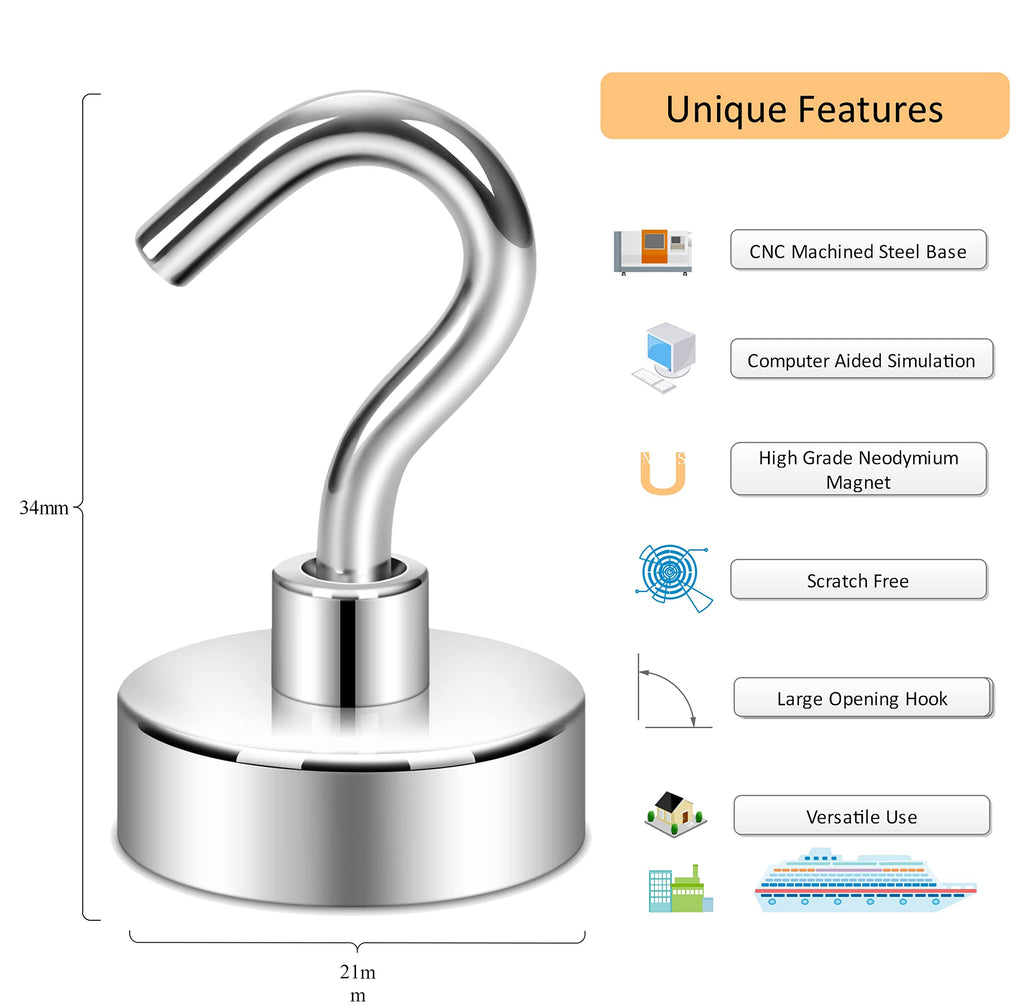 Neosmuk Magnetic Hooks,10kg+ Heavy Duty Cruise Hooks, Silver, 10 Pack