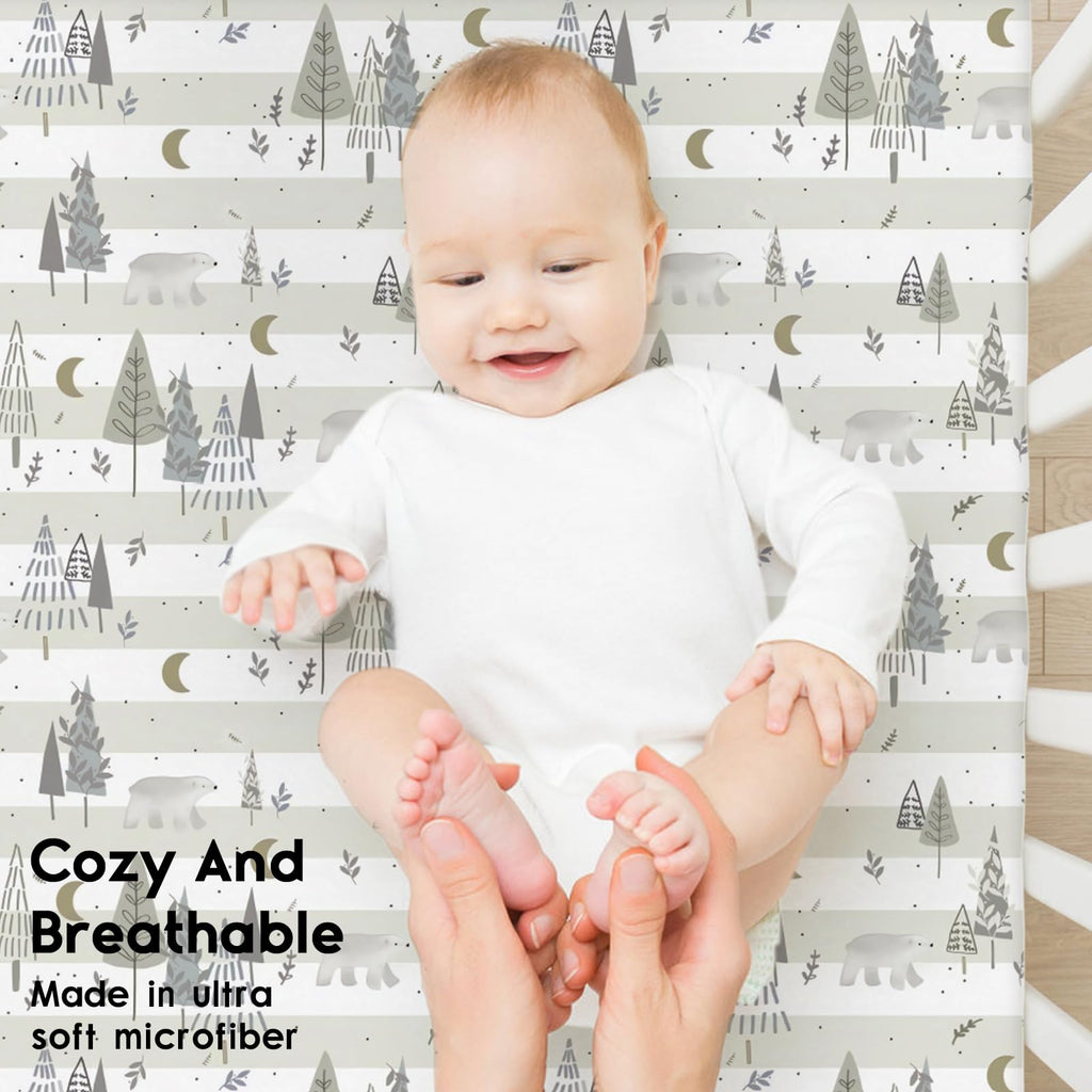 Yoofoss Travel Cot Fitted Sheets 65 x 95 cm, Compatible with Graco, Red Kite, Joie, Deryan Cots, Cozy Breathable Stretchy Microfiber Mattress Sheet, 2 Pack, Green Giraffes