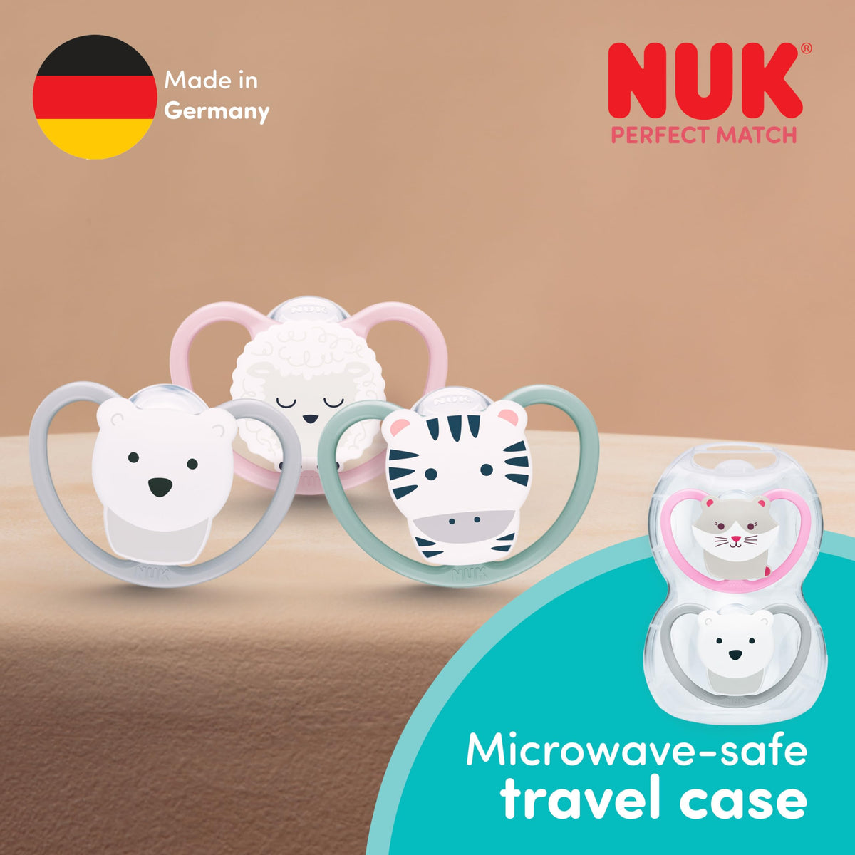 NUK Space Day & Night Baby Dummy | 6-18 Months | Glow-in-the-Dark Soothers with Extra Ventilation for Sensitive Skin | BPA-Free Silicone | Zebra & Lion | 4 Count