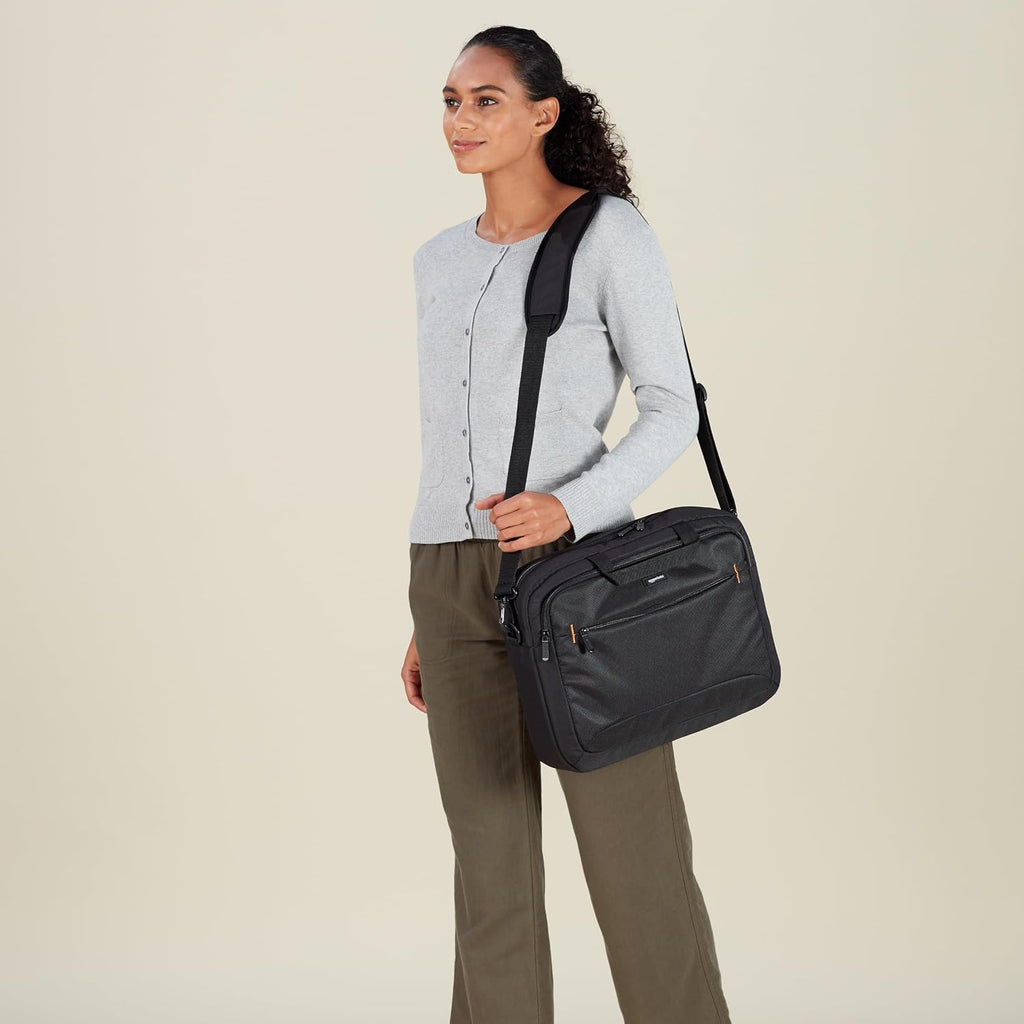 Amazon Basics Laptop Shoulder Bag, Slim 15.6 inch, Black, 1-Pack
