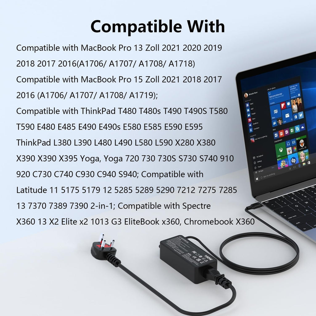 USB C Laptop Charger 45W Compatible with Acer HP Asus Lenovo Chromebook