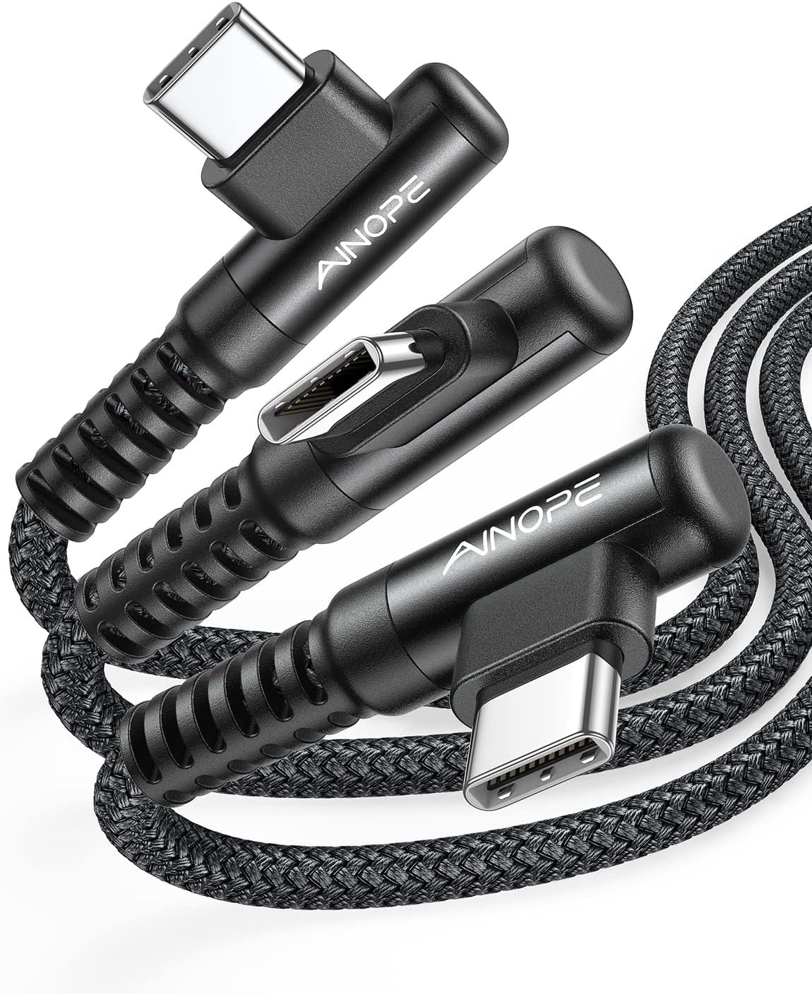AINOPE 2-Pack 0.5ft USB C Cable, 3.1A Fast Charging, Right Angle, Durable Nylon Braided, Compatible with Galaxy S22 S21 Plus S20, Note 10 9 LG, Type C Charger