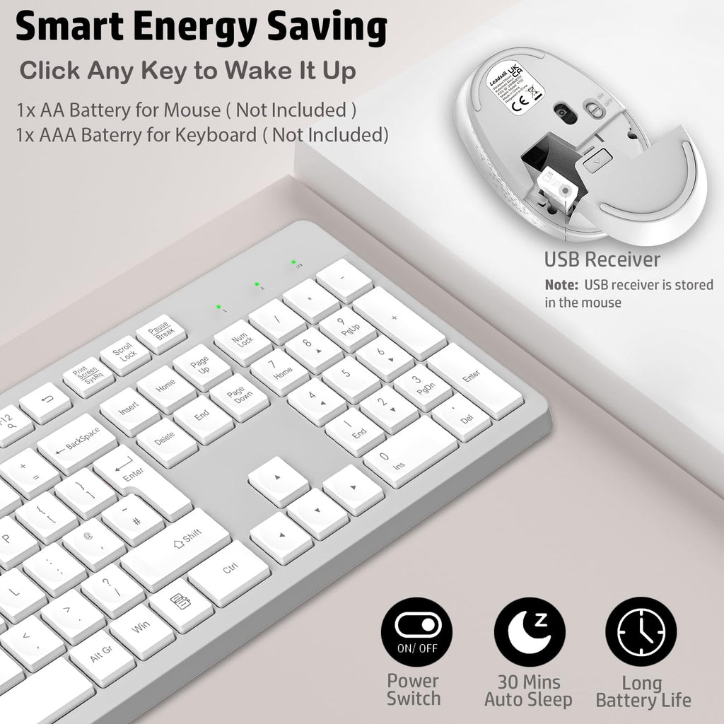 LeadsaiL Wireless Keyboard and Mouse Set, 2.4GHz USB Computer Keyboards and Mouse Combo, Ergonomic Design with 12 Multimedia Shortcuts for HP/Lenovo Laptop and Mac-Pink