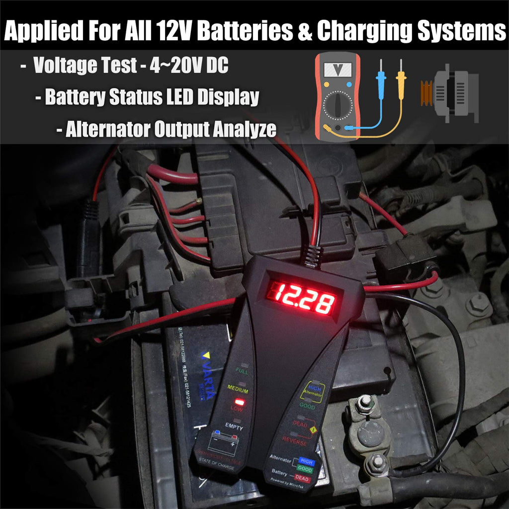 MOTOPOWER MP0514D 12V Digital Battery Tester Voltmeter and Alternator Charging System Analyzer with LCD Display and LED Indication, Orange Rubber Paint