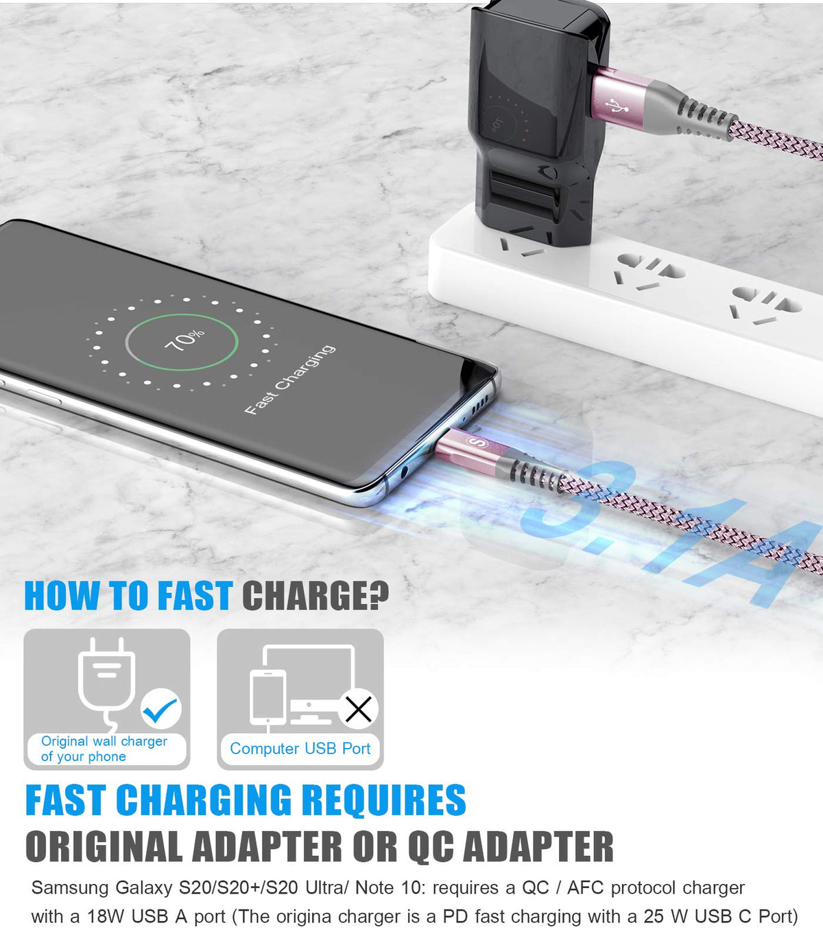 2-Pack 3m 60W USB C to USB C Charger Cable, PD Type C Super Fast Charging for iPhone 16 15 MacBook iPad Pro, Samsung Flip Fold 7 6 5 S25 S24 S23 Ultra, Steam Deck, Nintendo Switch etc