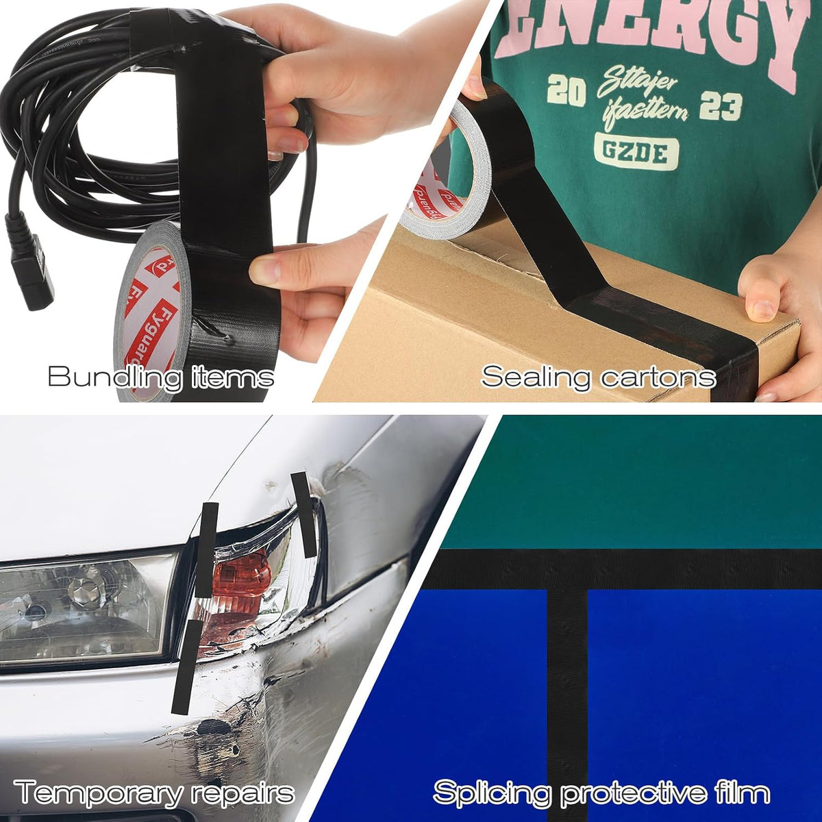 Black Duct Tape, 48mm x 54m (Pack of 3) Gaffer Tape Heavy Duty 8.5Mil
