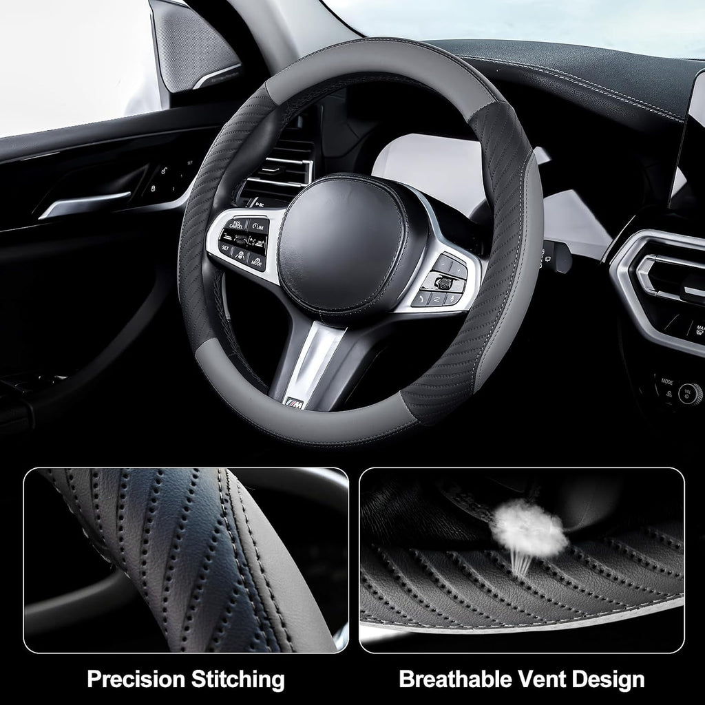 Universal Car Steering Wheel Cover Leather 37-38 cm Soft Microfiber - Gray