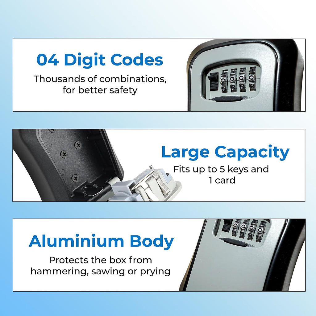 XShield 4-Digit Wall-Mounted Key Lock Box with Zinc Alloy Dial (Black)