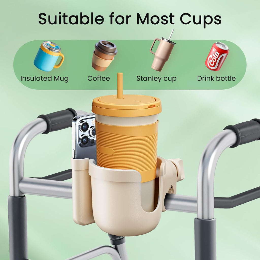 Wheelchair Cup Holder: Universal Cup Holder with Phone Holder for Pram Bike
