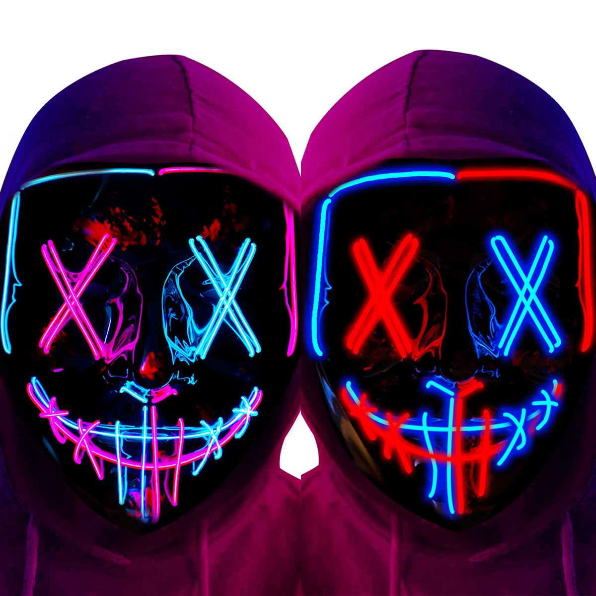 Poptrend Halloween Mask LED Light up Mask Scary mask for Festival Cosplay Halloween Costume Masquerade Parties,Carnival,Gift (Red+Blue)