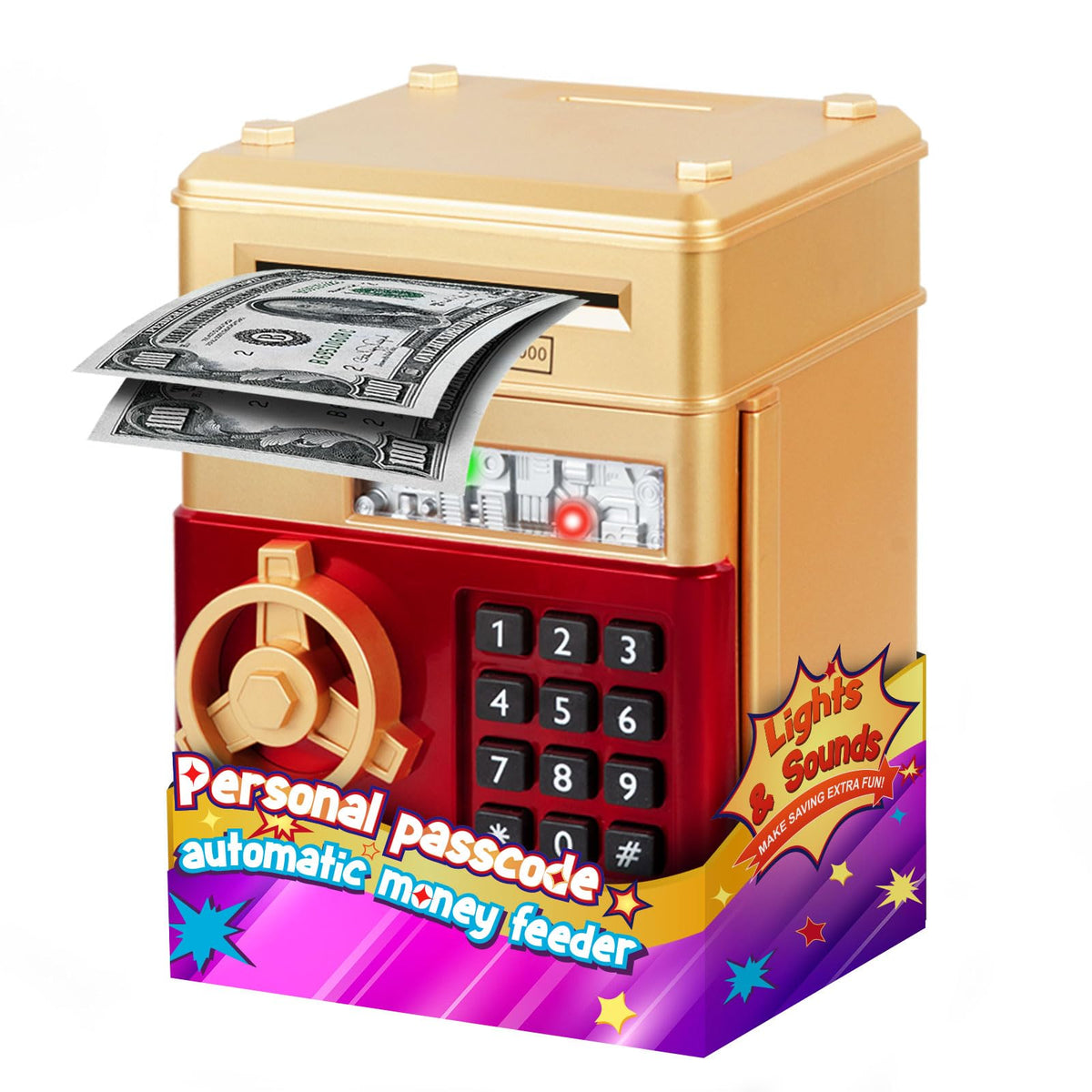 Refasy Piggy Bank Cash Coin Can ATM Bank Electronic Coin Money Bank for Kids Age 3-12, Money Savings Box Mini ATM Coin Bank Toys Gifts for 3 4 5 6 7 8 9 10 11 12 Year Old Boys Girls