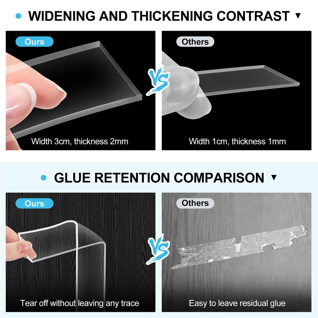 Double Sided Tape Heavy Duty,(6mx2cmx2mm,2Rolls) Strong Double Sided Mounting Nano Tape,Multipurpose Clear Adhesive Picture Hanging Strips,Removable Adhesive Sticky Tape for Poster Walls Decor Carpet