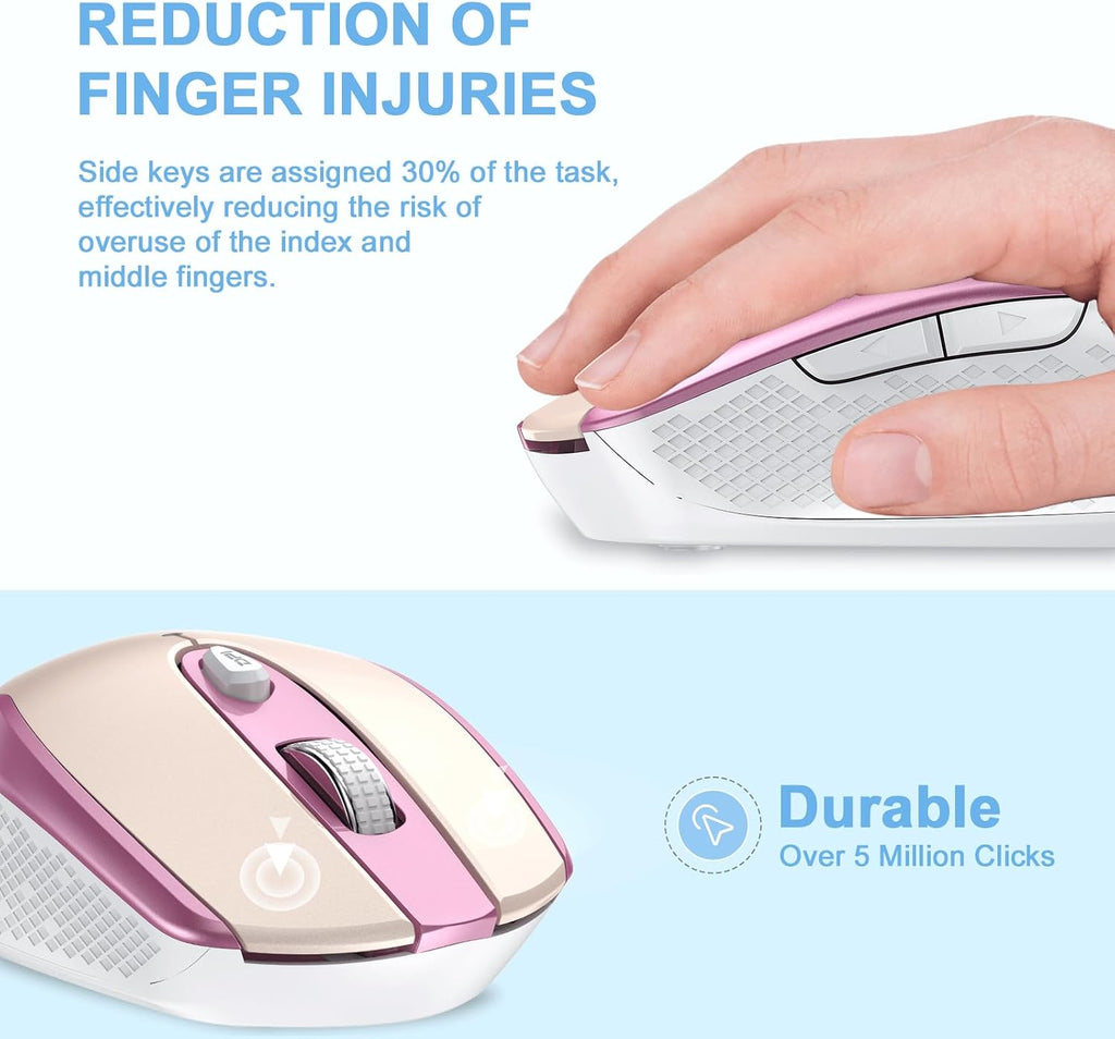 cimetech Wireless Mouse, 6 Buttons Mouse Silent Efficient Design, Suitable for Hand Size & Comfortable Grip, Office Mouse for Laptop PC Computer Tablets Windows Linux, 3 Adjustment Levels, Pinlk