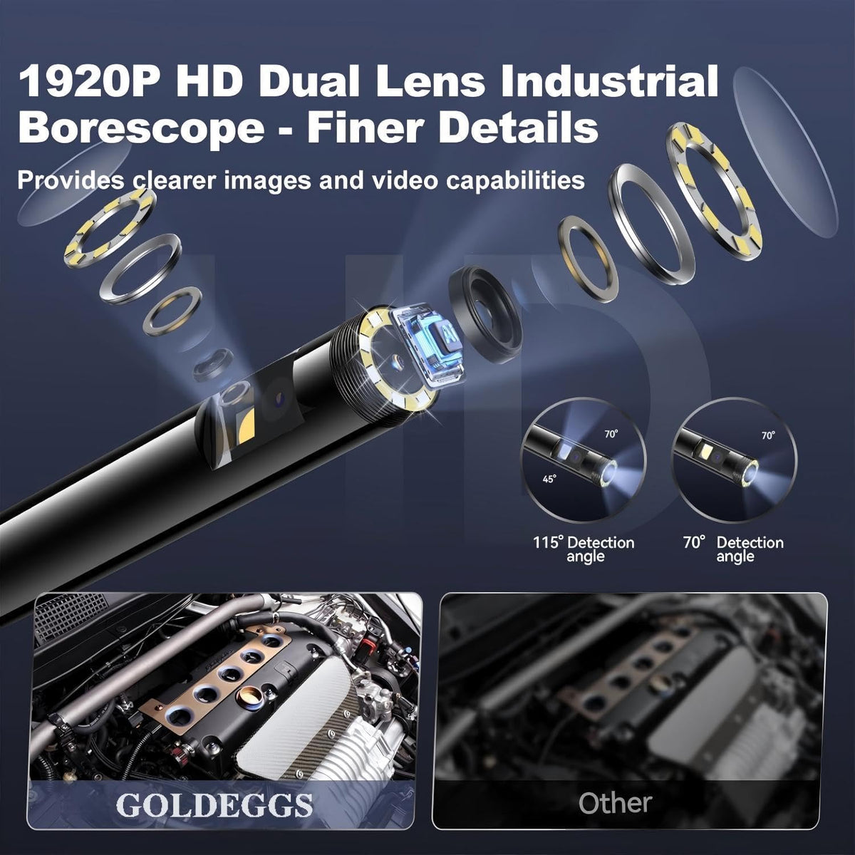 Endoscope Inspection Camera with Lights, 1920P HD Flexible Borescope Lens, 16.5ft Semi-Rigid Snake Cameras,IP67 Tube Sink Pipe Drain Overhaul, for Android, iPhone, iPad, Tools
