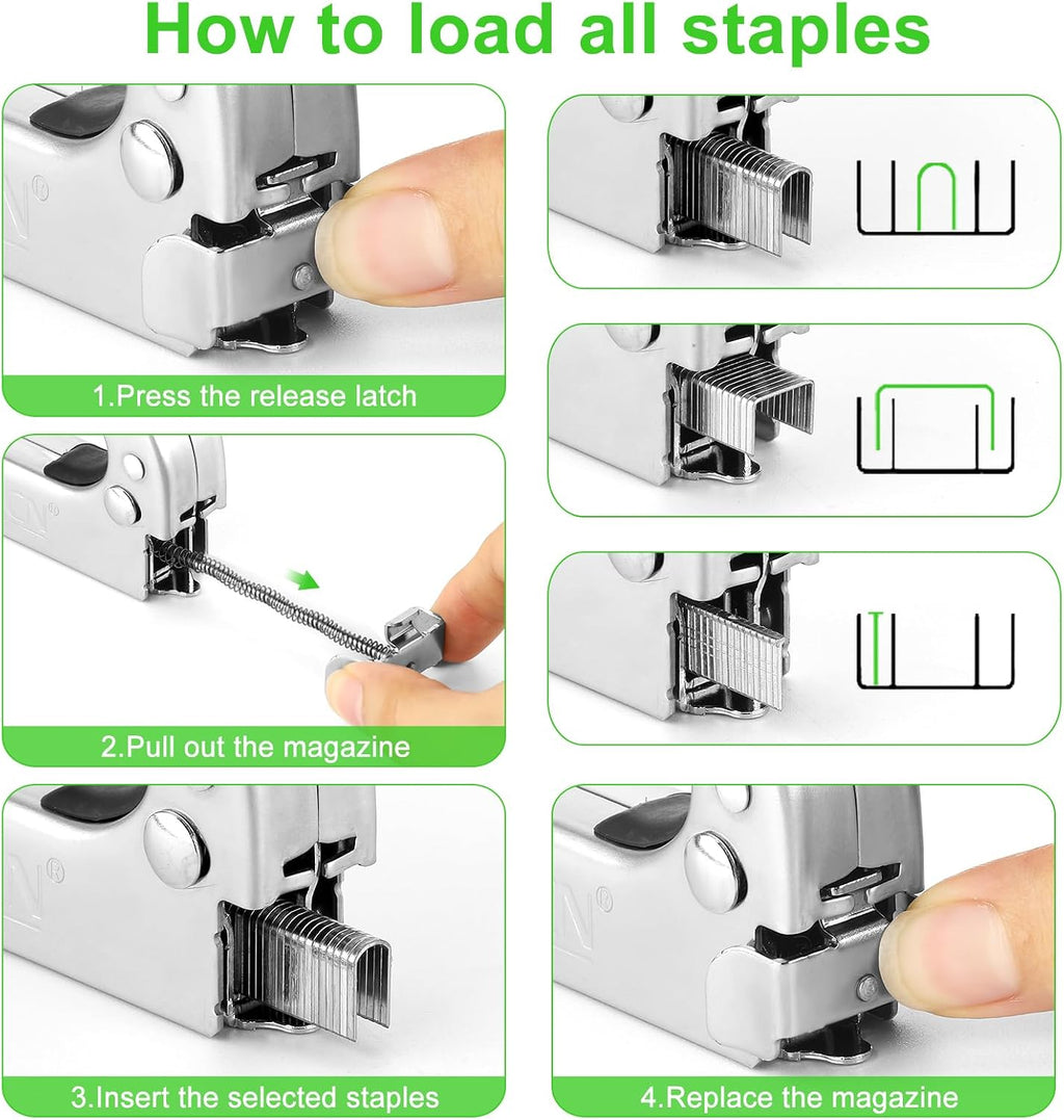 AECCN 3-in-1 Heavy Duty Staple Gun for Wood & Furniture, and DIY, Silver