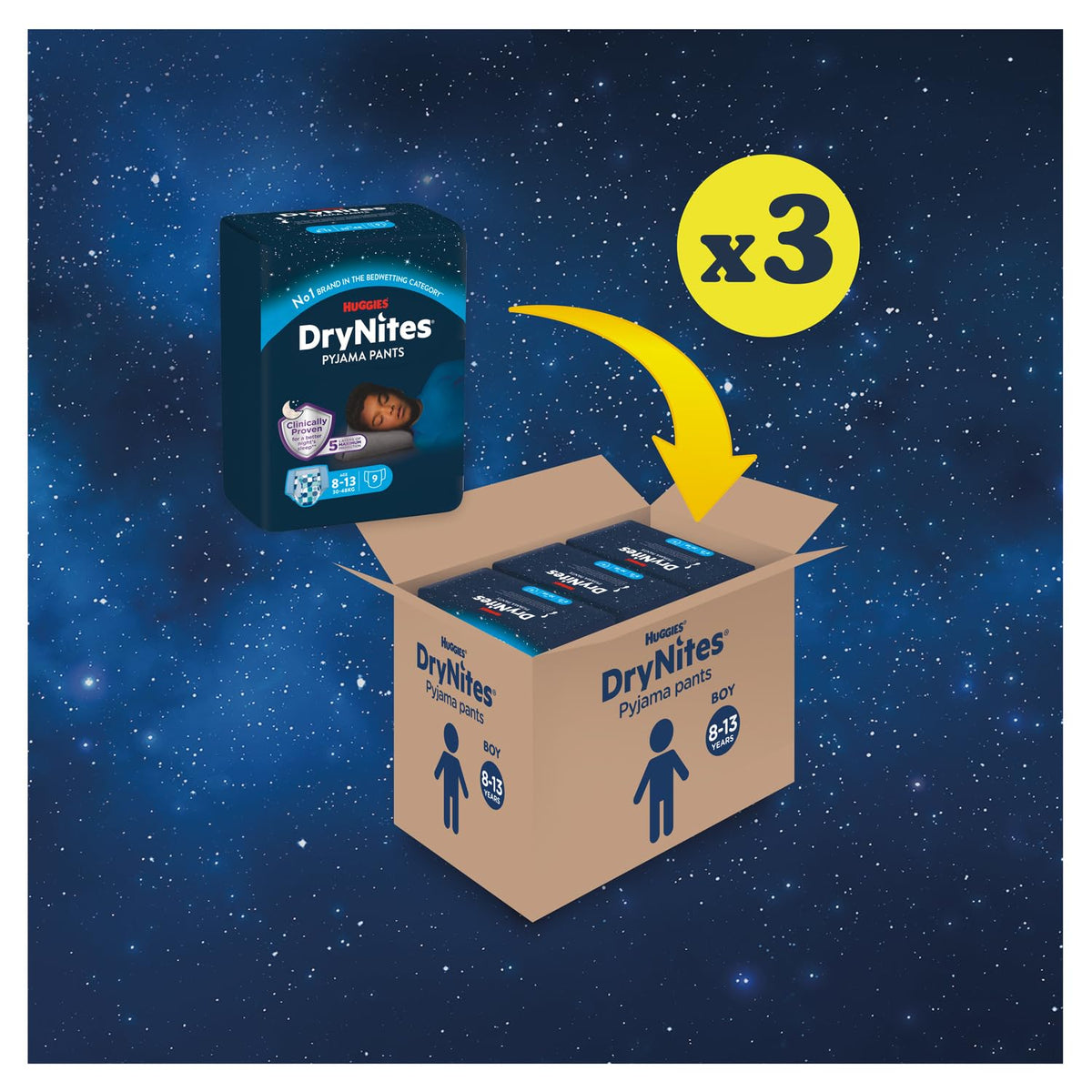 HUGGIES DryNites, Pyjama Pants, Boys 13+ Years (48-60KG), 33 x Bedwetting Pants, Up to 100% Leak Free Nights