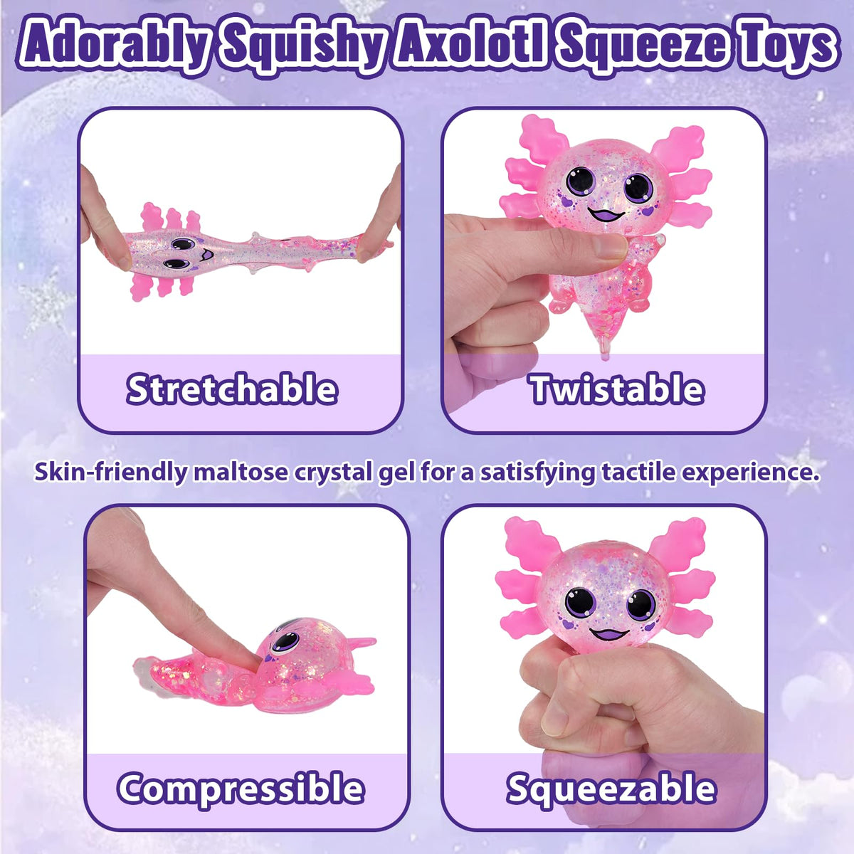 Axolotl Squishy Stress Relief Toy Glitter Fidget Toys Cute Malt Sugar Axolotl Toy Fidget Toys for Kids Youth Adult, Party Favors Anxiety Relief Squishy Toys(Blue)