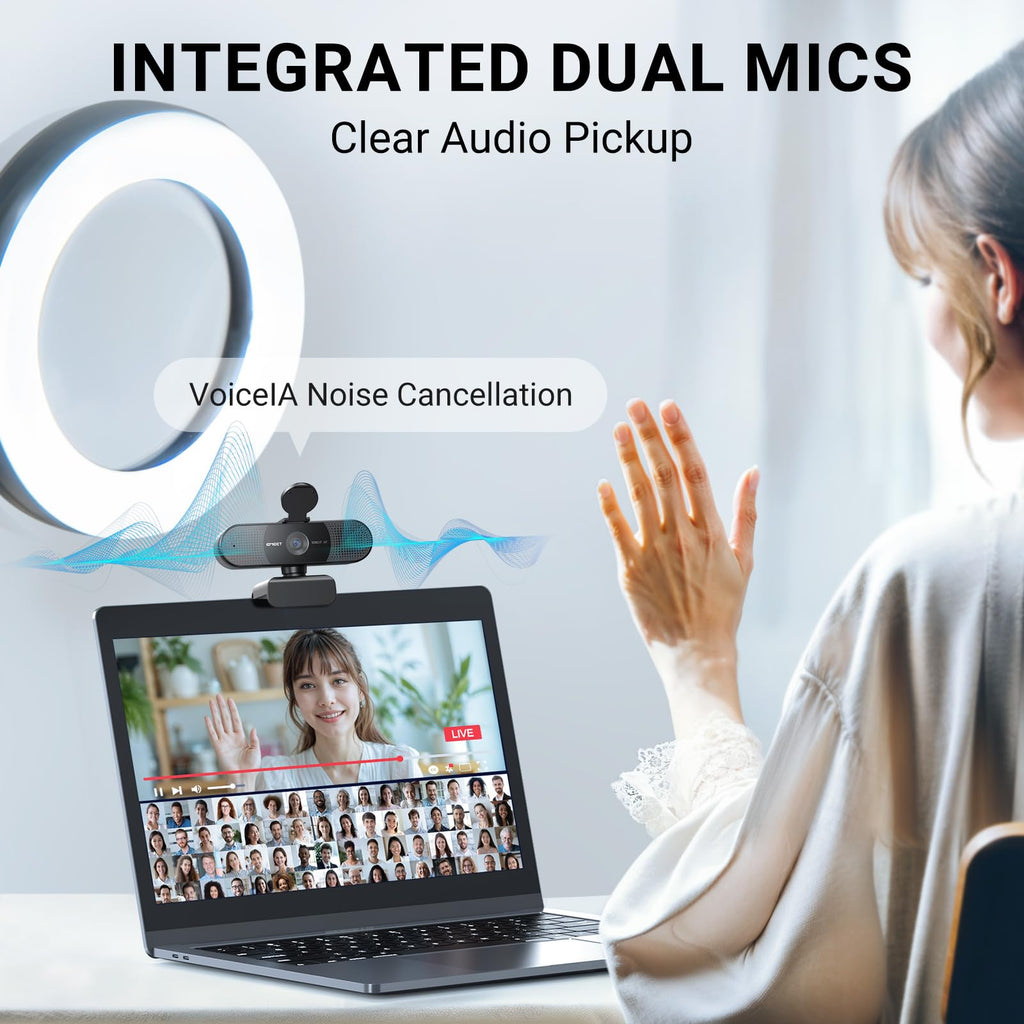 EMEET S600 4K Webcam for Streaming - Sony 1/2.55'' Sensor, PDAF Autofocus, 1080P@60FPS, 2 Noise Reduction Mics, Built-in Privacy Cover, 73° FOV, Streaming Camera for Live Commerce/Gaming/Beauty