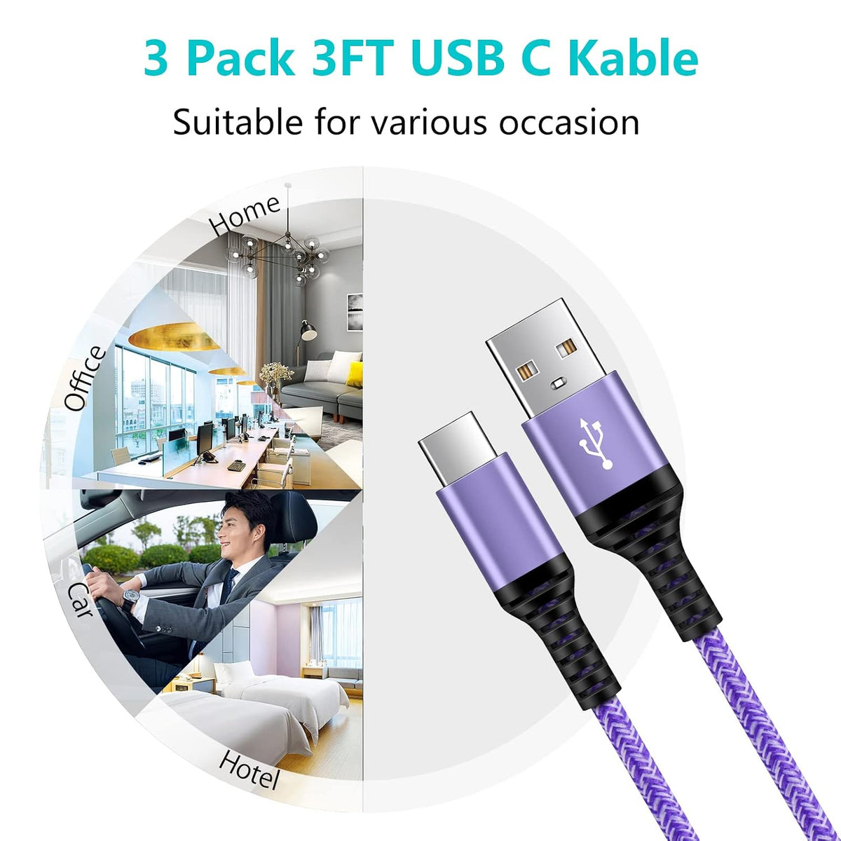 USB C Fast Charger Cable, [3Pack 3FT] Type C Samsung Charger Cable USB C