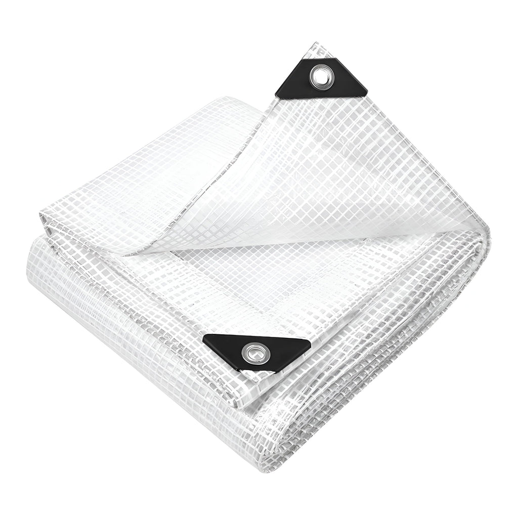 3m x 3m Clear Leno Tarpaulin - Heavy-Duty Waterproof 100 GSM Reinforced Transparent Tarp Sheet with Mesh Support, Rubber Strengthened Corners - UV‑Resistant Cover for Garden, Greenhouse, Groundsheet