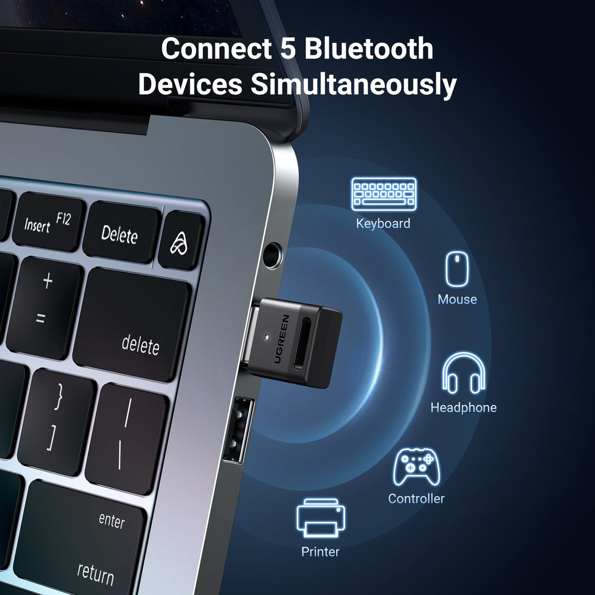 UGREEN Bluetooth 5.3 USB Adapter 328ft/100M Range for PC, Rotatable Antenna
