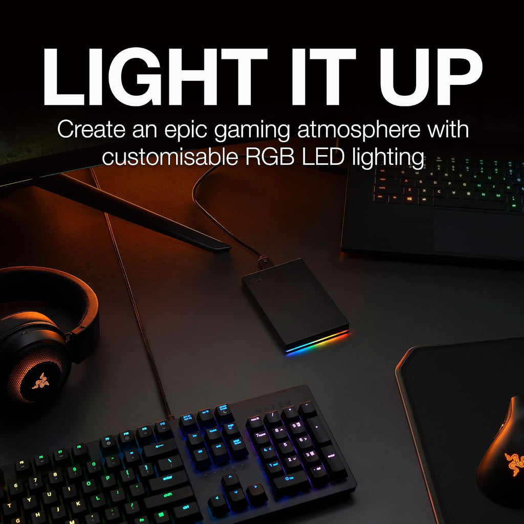 Seagate FireCuda Gaming Hard Drive 2TB, External Hard Drive HDD, USB 3/2, RGB LED lighting, Data Rescue Services (STKL2000400)