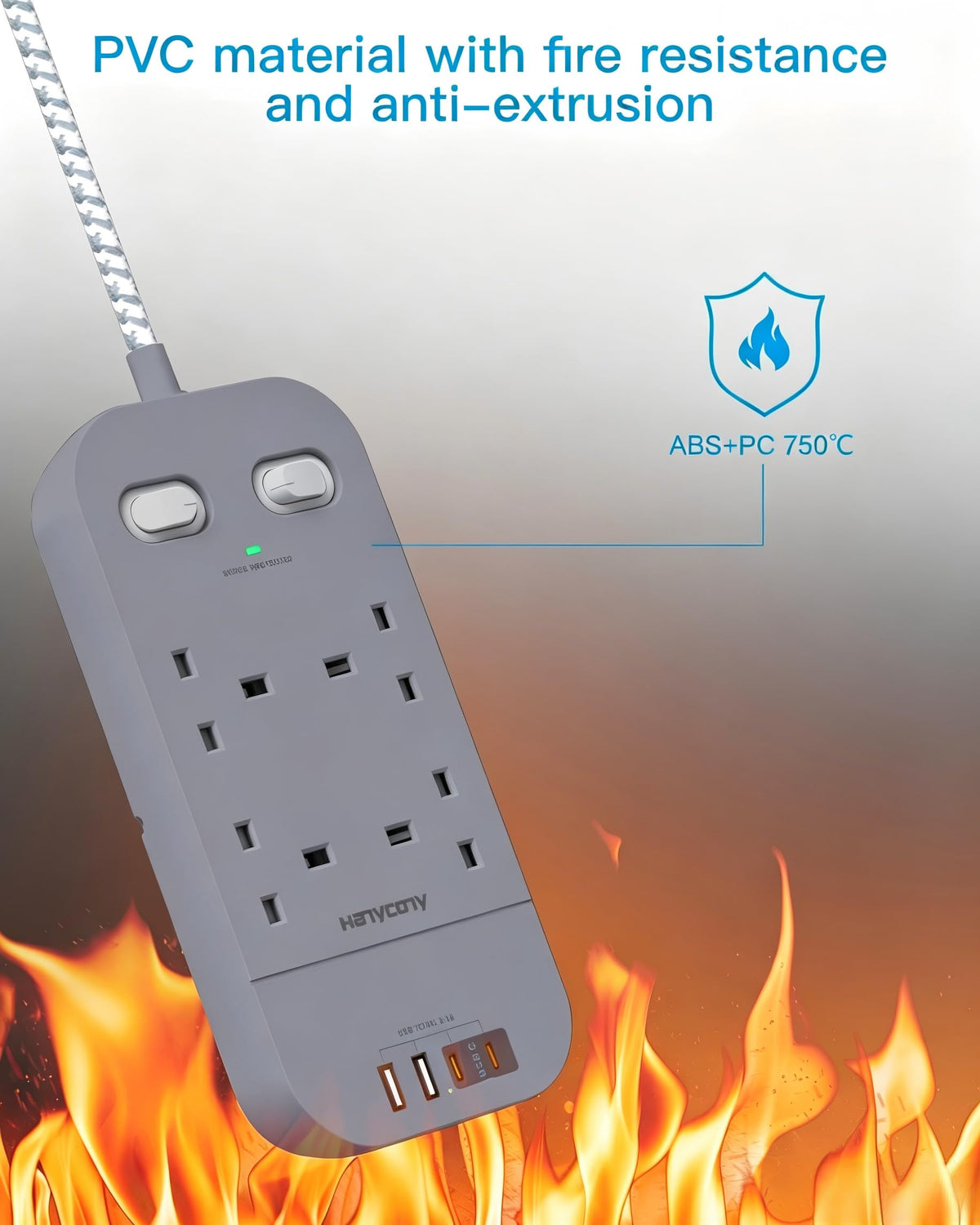 Extension Lead 5M, 4 Way Surge Protected Power Strip with USB C Slots