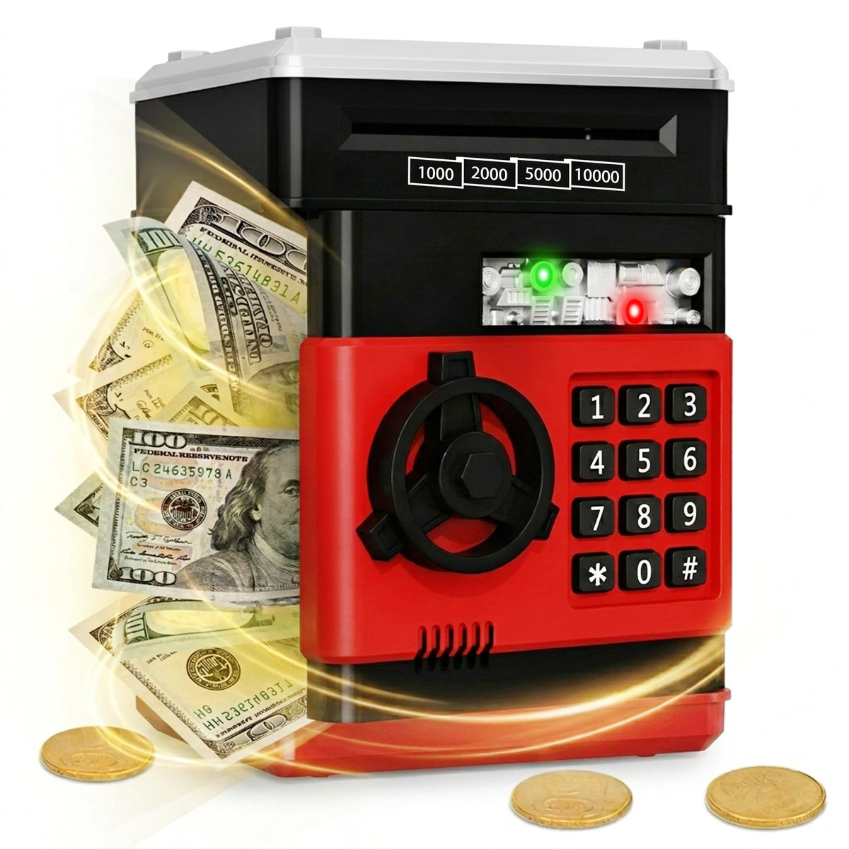 Refasy Piggy Bank Cash Coin Can ATM Bank Electronic Coin Money Bank for Kids Age 3-12, Money Savings Box Mini ATM Coin Bank Toys Gifts for 3 4 5 6 7 8 9 10 11 12 Year Old Boys Girls
