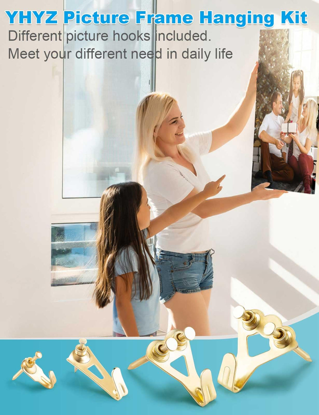 YHYZ Picture Hooks Heavy Duty, Picture Hanging Kit: Hangers (50 30 20 10 lbs) + Small Nails, Hanging Clock Photo Mirror Painting, for Plasterboard Wood Dry Walls Hardwall