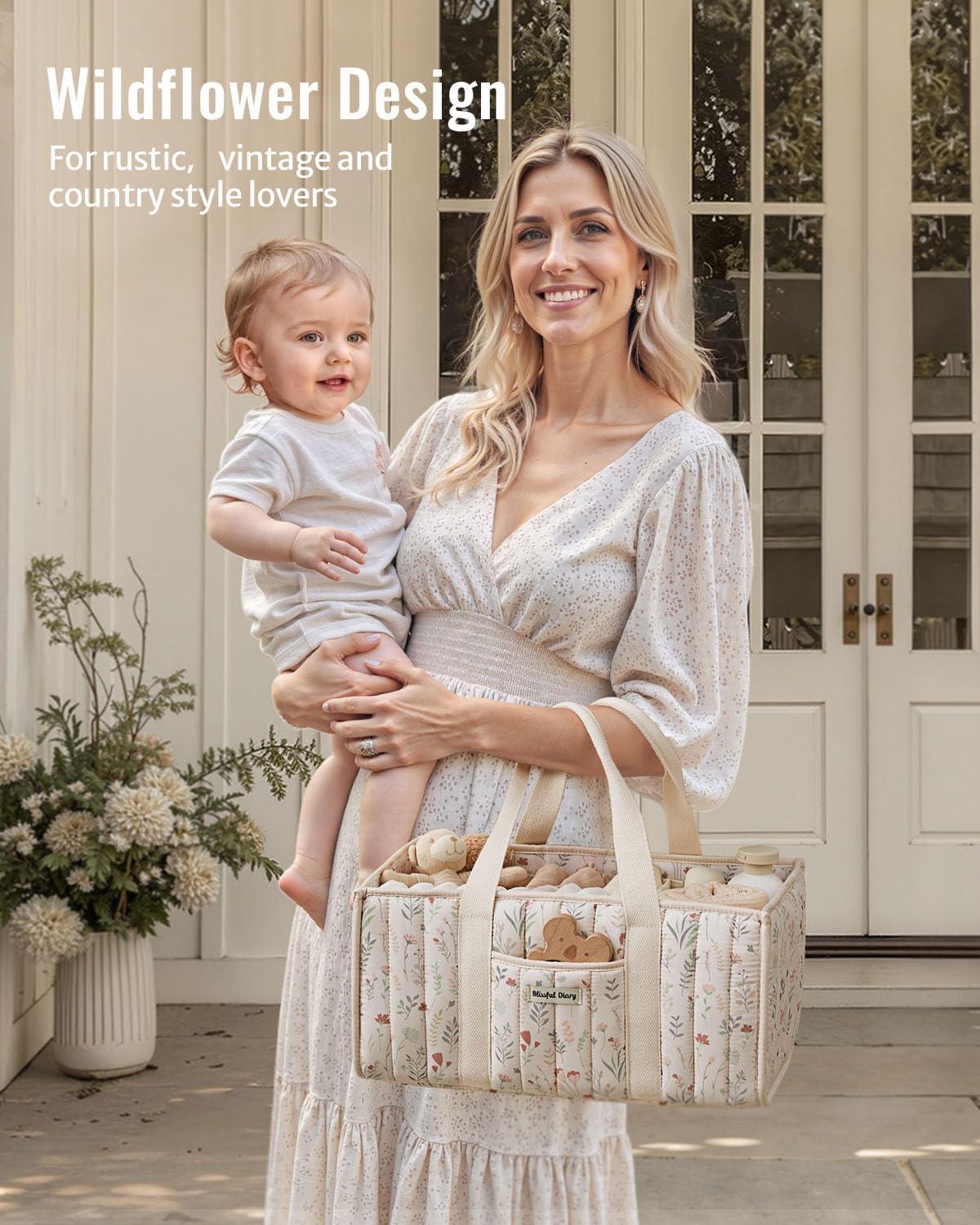 Blissful Diary Nappy Caddy Organiser, Baby Diaper Caddy for Nappy Station, Stylish Storage Basket for Newborn Essentials, Baby Shower Gifts for Girl or Boy, Sage Green