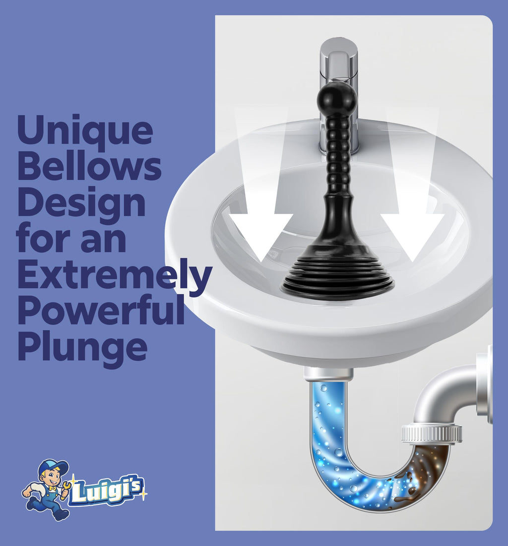Luigi's Mini Sink Plunger for Unblocking Drains in Bathroom Kitchen Sink Bath and Shower - Small Powerful Commercial Style Plumbers Plunger - Bellow Plunger Sink Unblocker