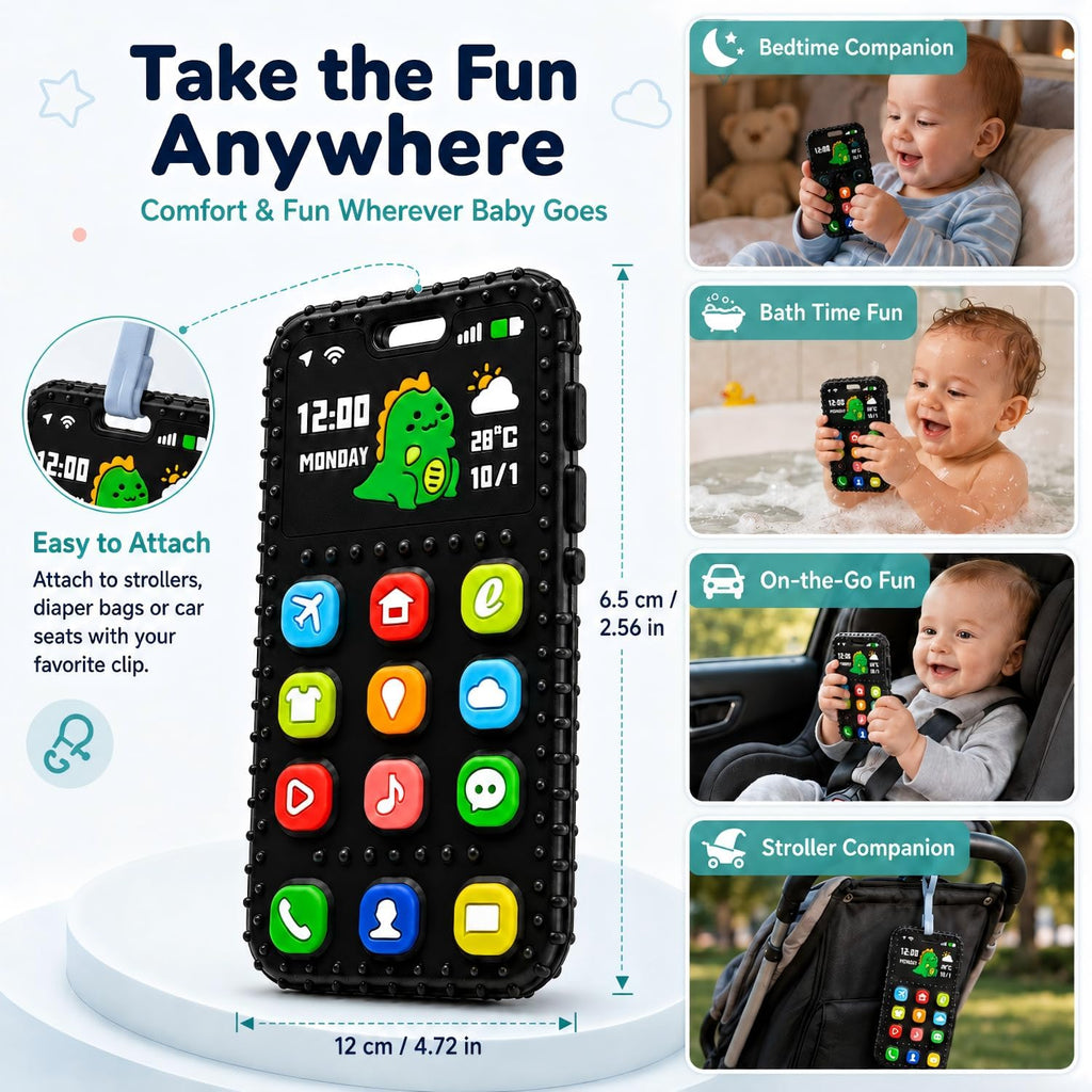 Teething Relief Teethers Toys for Babies 3-6 12 Months Gifts, Silicone Remote Control Baby Teether Bath Toys for 3 6 9 Months Newborn Infant Boy Girl Autism, Food Grade Silicone Sensory Toys, Black