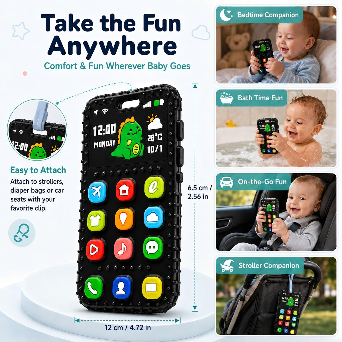 Teething Relief Teethers Toys for Babies 3-6 12 Months Gifts, Silicone Remote Control Baby Teether Bath Toys for 3 6 9 Months Newborn Infant Boy Girl Autism, Food Grade Silicone Sensory Toys, Black