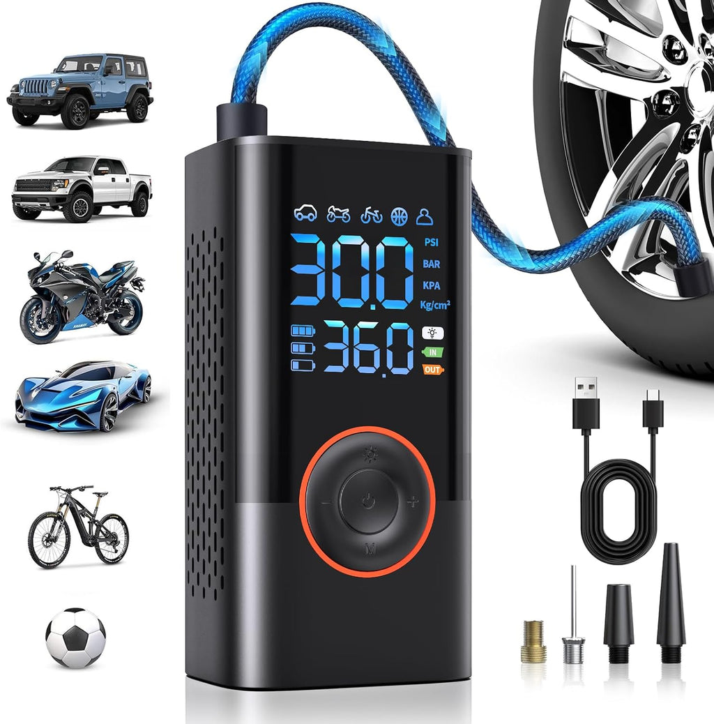 Tyre Inflator Air Compressor 150PSI Portable Car Cordless rechargeable Tyre Pump With Pressure Gauge,12V DC Electric Car Air Pump Auto Shutoff with LED Light for Car Motorcycle Bicycle Ball