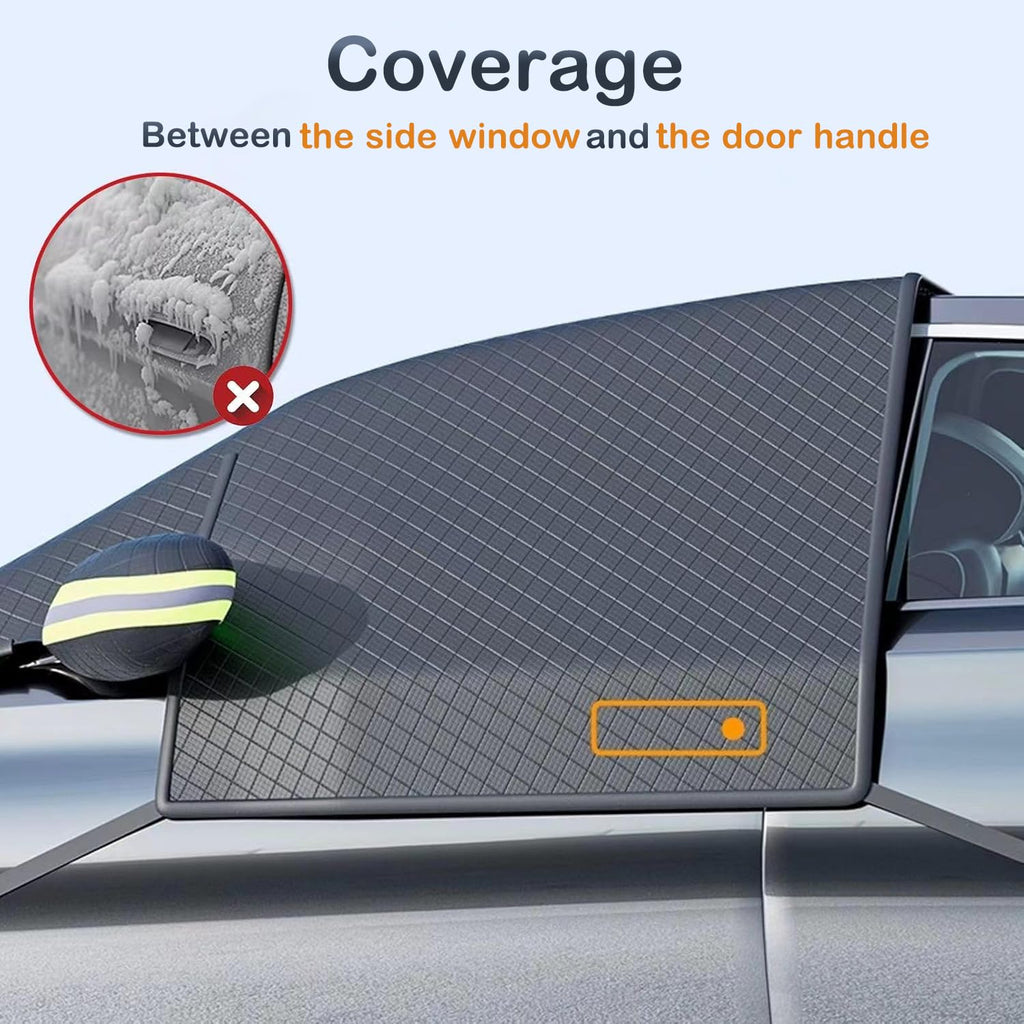 Maxee Car Windscreen Cover with 8 Magnetic, Enlarged Winter Snowproof Windshield Cover with Side Mirror Cover, Frost Guard for SUV Trucks Large Vehicles
